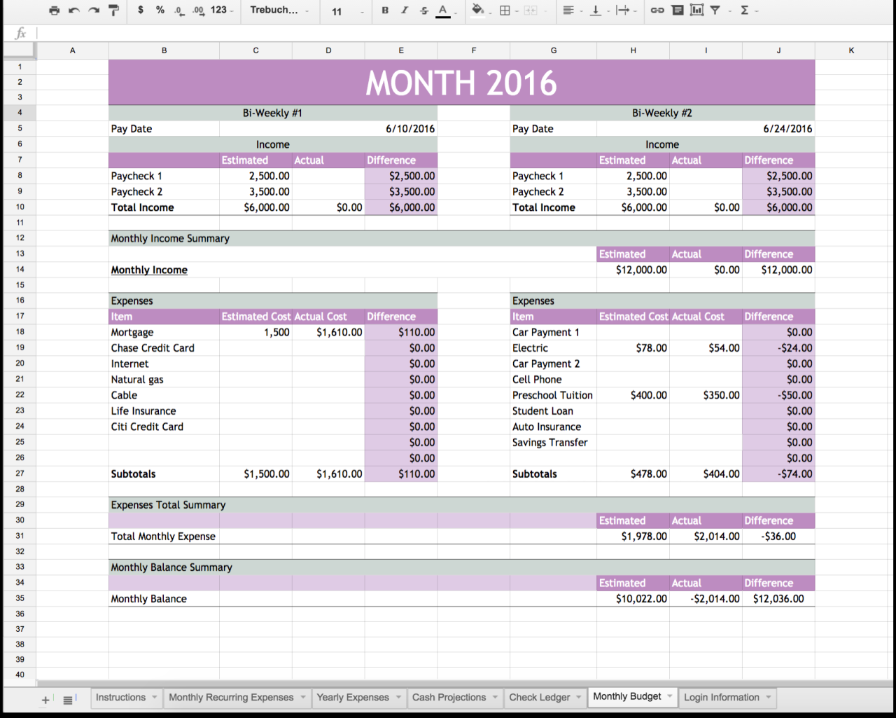Personal finance excel template. forcasrting