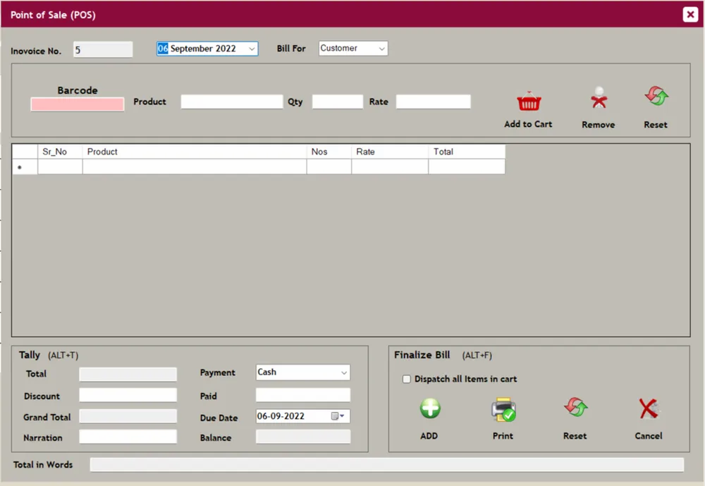 Billing software for retail shop
