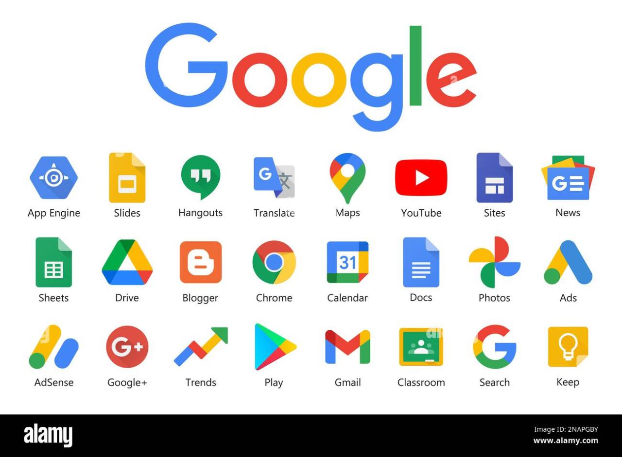 Google products and programs logo on a white background. Google icons ... Google products and programs logo on a white background. Google icons ...